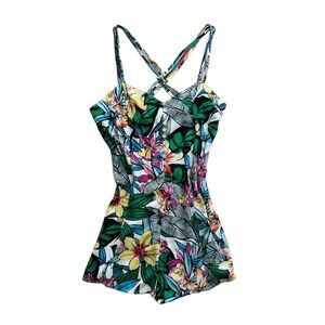 TROPICAL FLORAL PRINT STRAPPY CAMI ROMPER W/ SIDE ZIPPER · SIZE M · NWT
